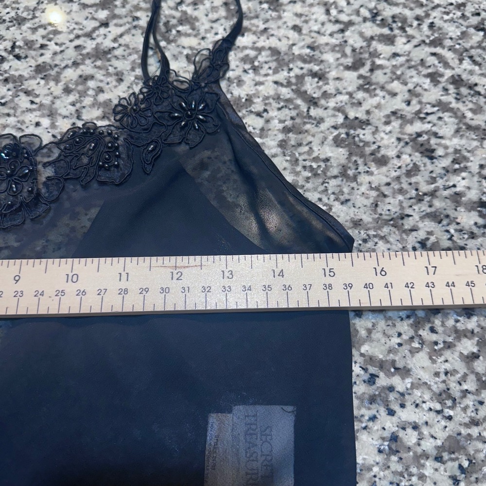 Secret Treasures Black Lace Trim Sheer Beaded Chemise Slip Dress Women's Small - Picture 6 of 9